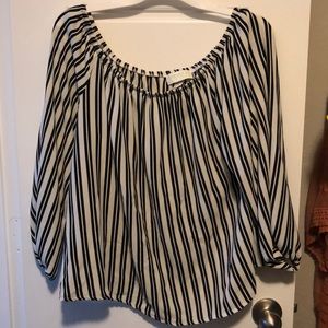 Off the shoulder black and white striped top